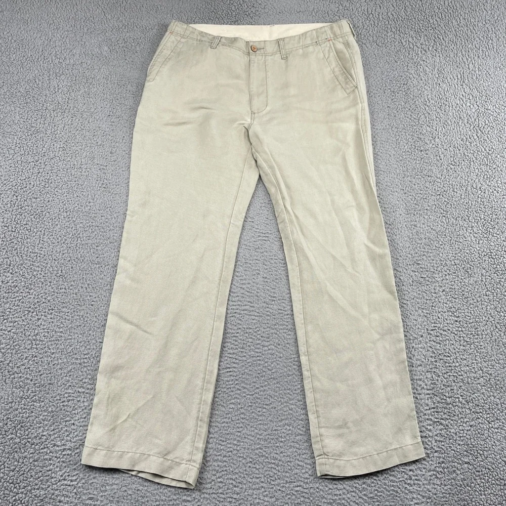 Tommy Bahama Pants Mens 38x32 Khaki Linen Blend Straight Leg Casual Beach Resort